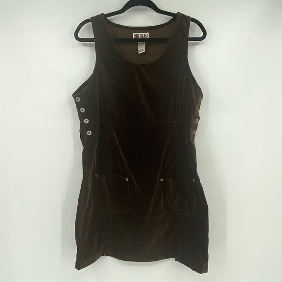 Bill Blass Jeans Women's Vintage Brown Velvet Coverall Dress Size Large - Picture 3 of 8